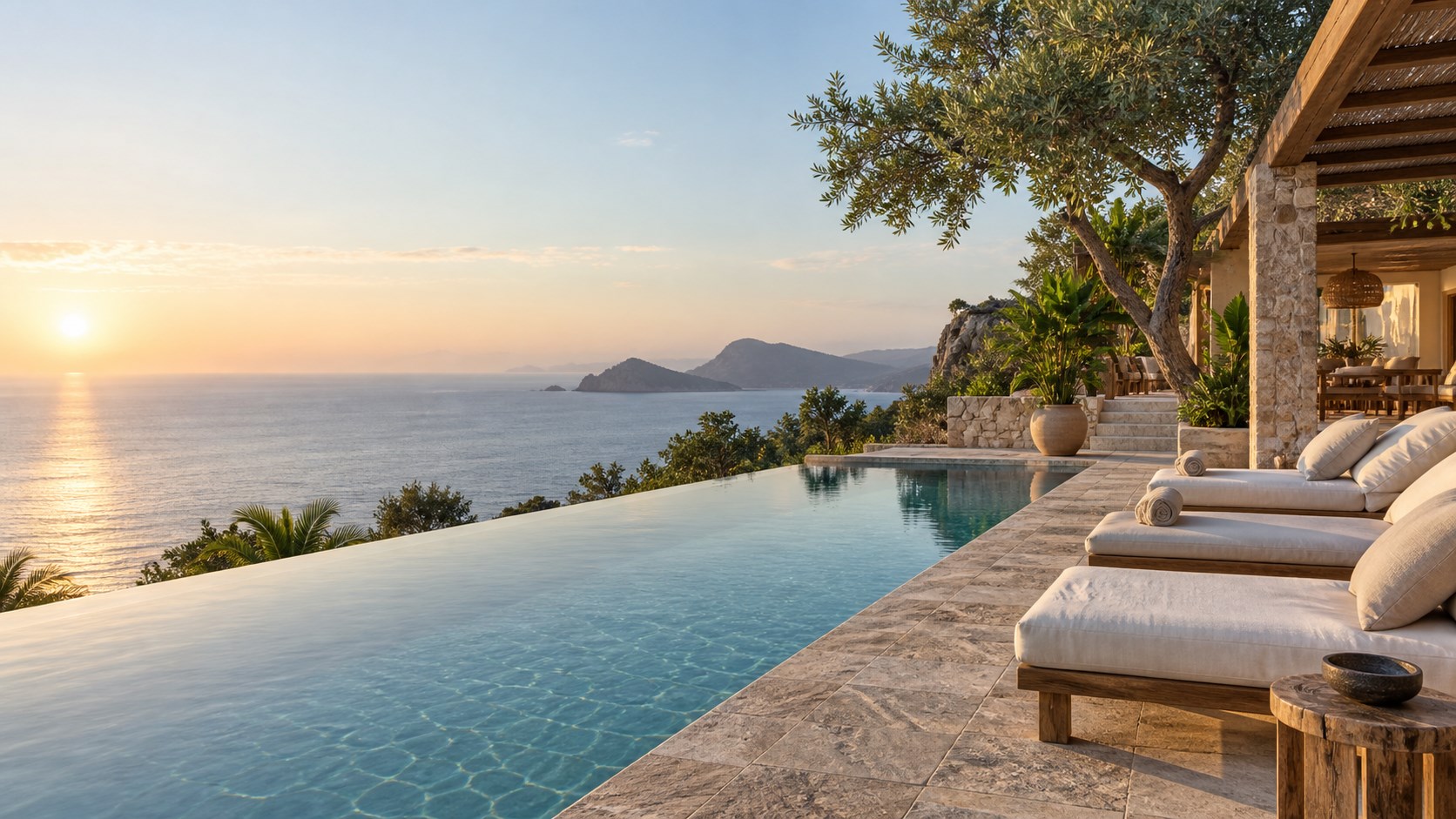 An ocean-facing resort terrace