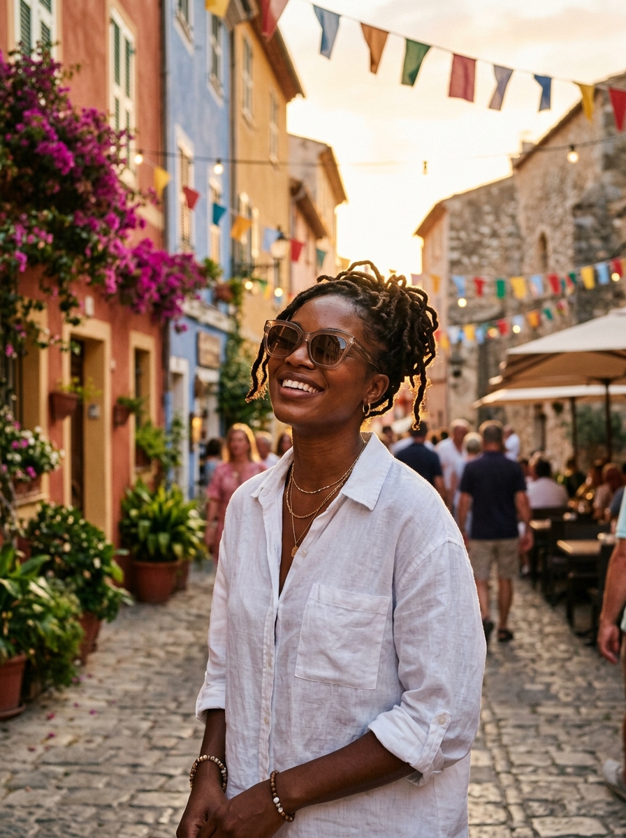Delighted traveller on vacation